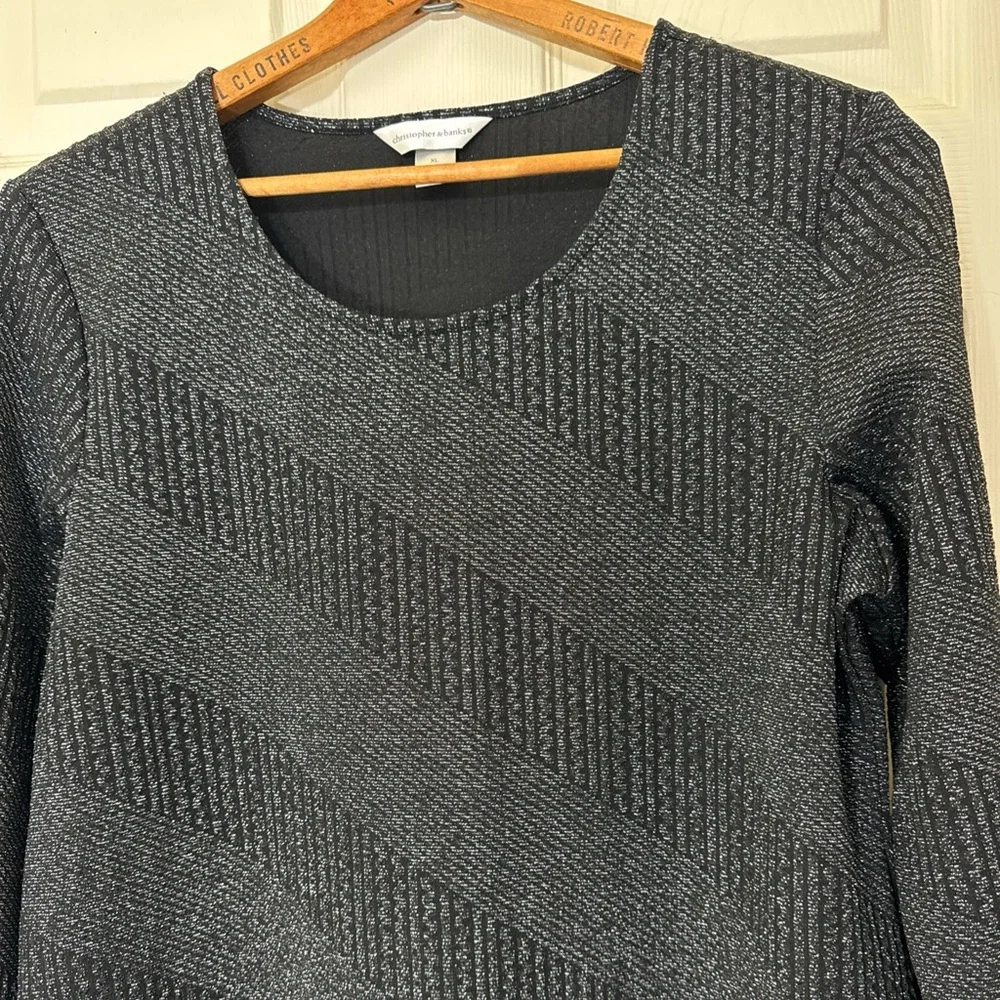 SALE🔥 Holiday Tops Christopher & Banks Women's Black Metallic Tunic Top Size XL - Picture 2 of 8